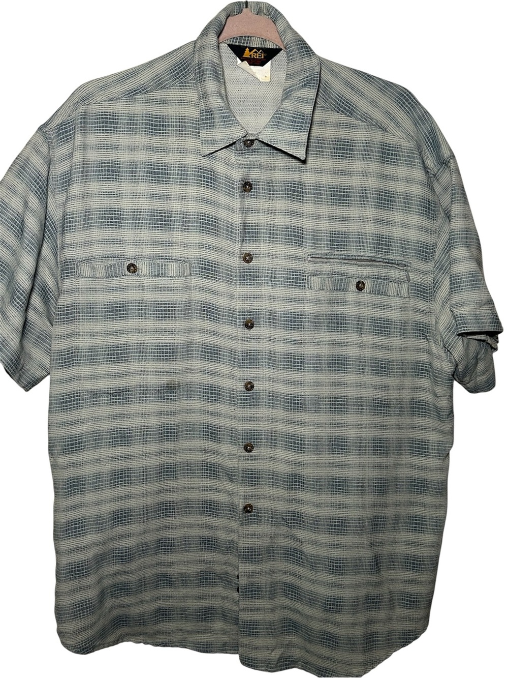 REI Plaid Short-Sleeve Button-Up Shirt hiking Outdoor Casual Camp Fish Hunting